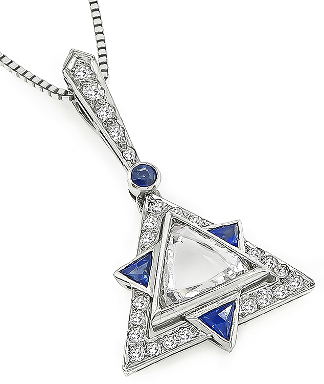 Estate 0.90ct Diamond Sapphire Star of David Pendant Necklace