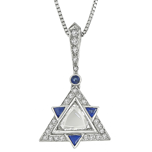 Estate 0.90ct Diamond Sapphire Star of David Pendant Necklace