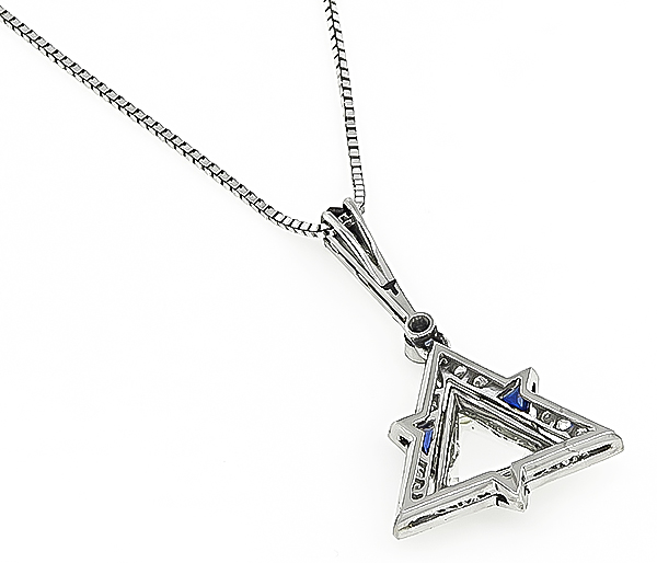 Estate 0.90ct Diamond Sapphire Star of David Pendant Necklace