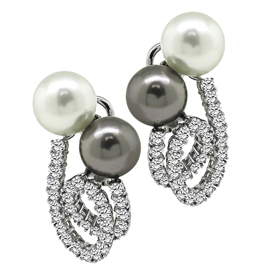 Estate 3.70ct Diamond South Sea Pearl Earrings