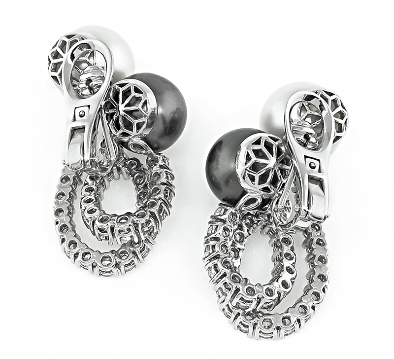 Estate 3.70ct Diamond South Sea Pearl Earrings