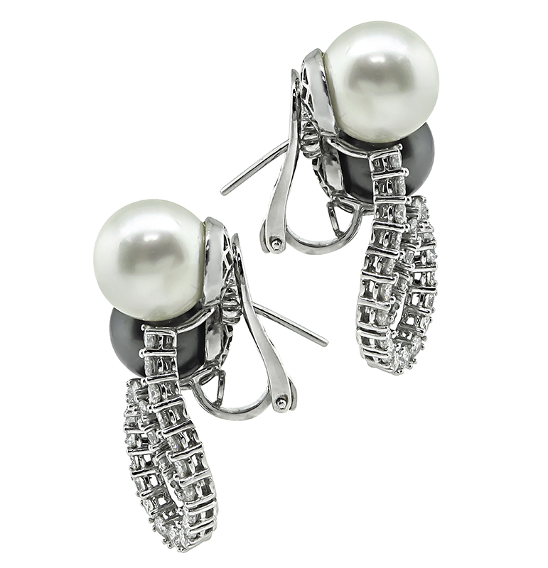 Estate 3.70ct Diamond South Sea Pearl Earrings