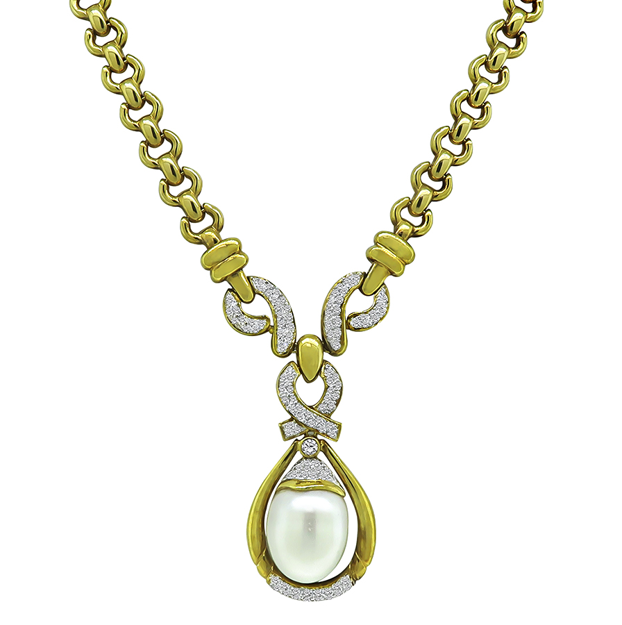 Estate 1.00ct Diamond South Sea Pearl Gold Necklace