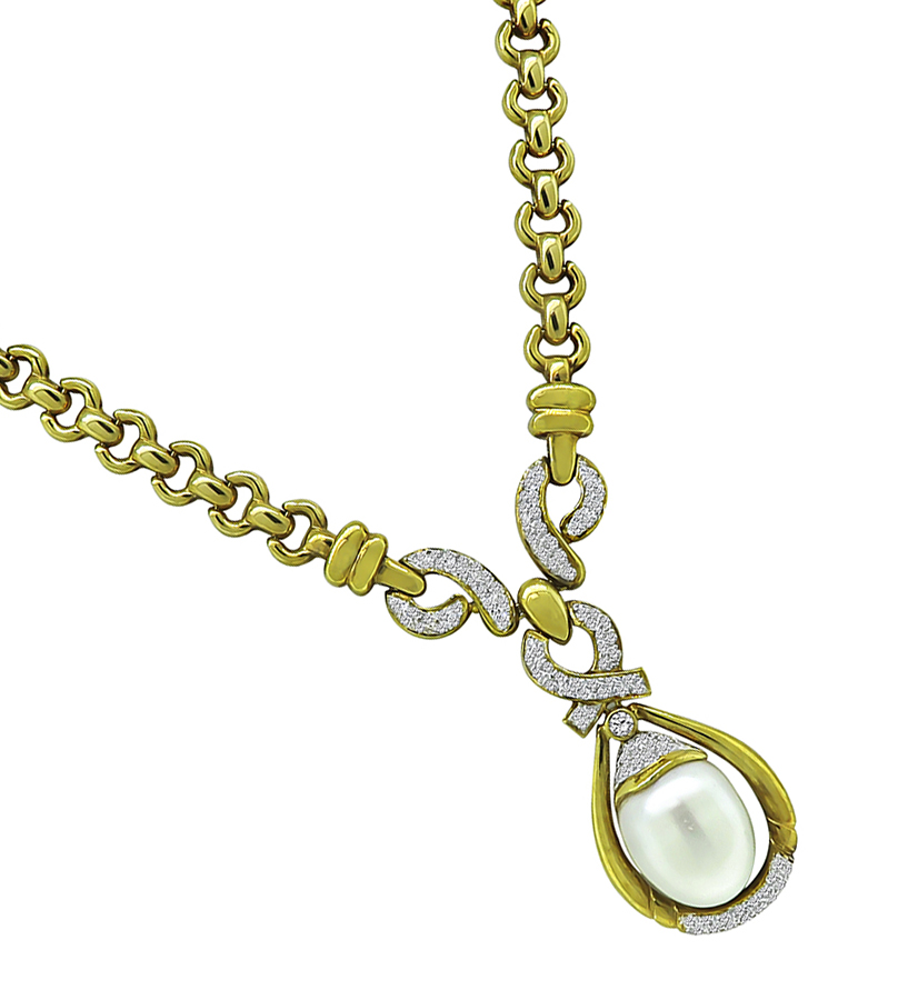 Estate 1.00ct Diamond South Sea Pearl Gold Necklace