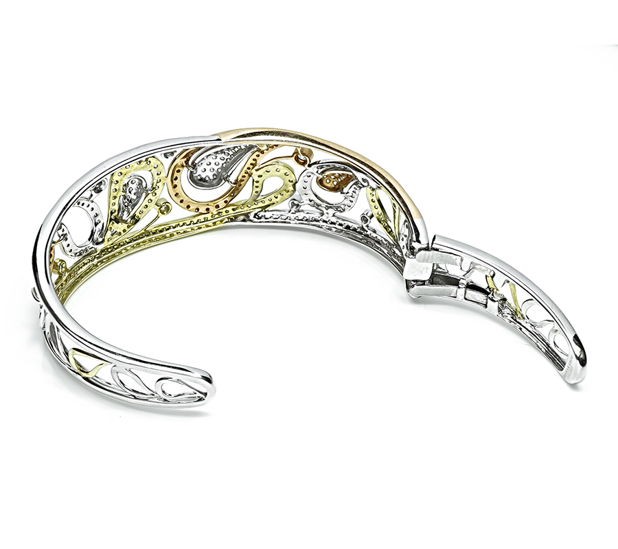 Estate 3.50ct Diamond Three Tone Gold Bangle