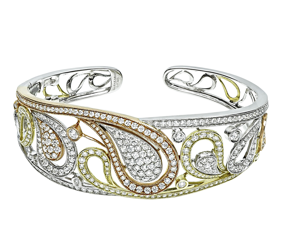 Estate 3.50ct Diamond Three Tone Gold Bangle