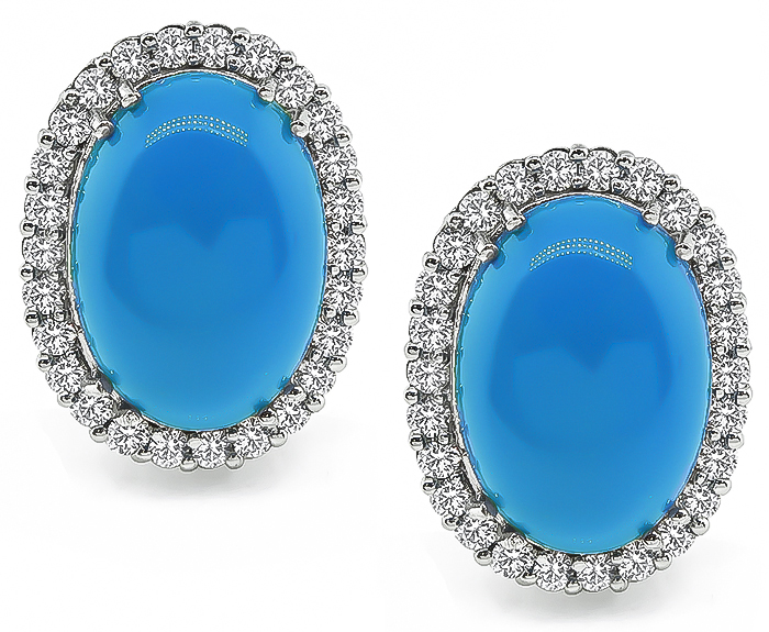 Estate Turquoise 3.00ct Diamond Ring and Earrings Set