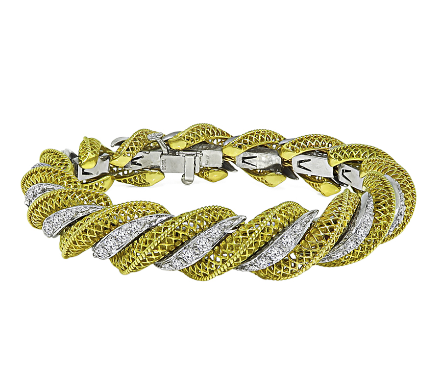 1950s 3.75ct Diamond Two Tone Gold Bracelet