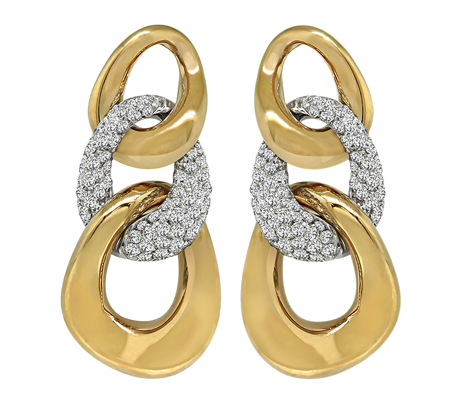 Estate 4.00ct Diamond Two Tone Rose and White Gold Earrings