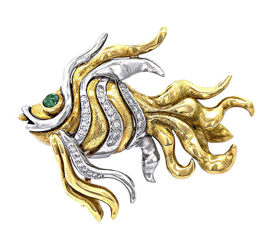 Estate 0.50ct Diamond Two Tone Gold Fish Pin