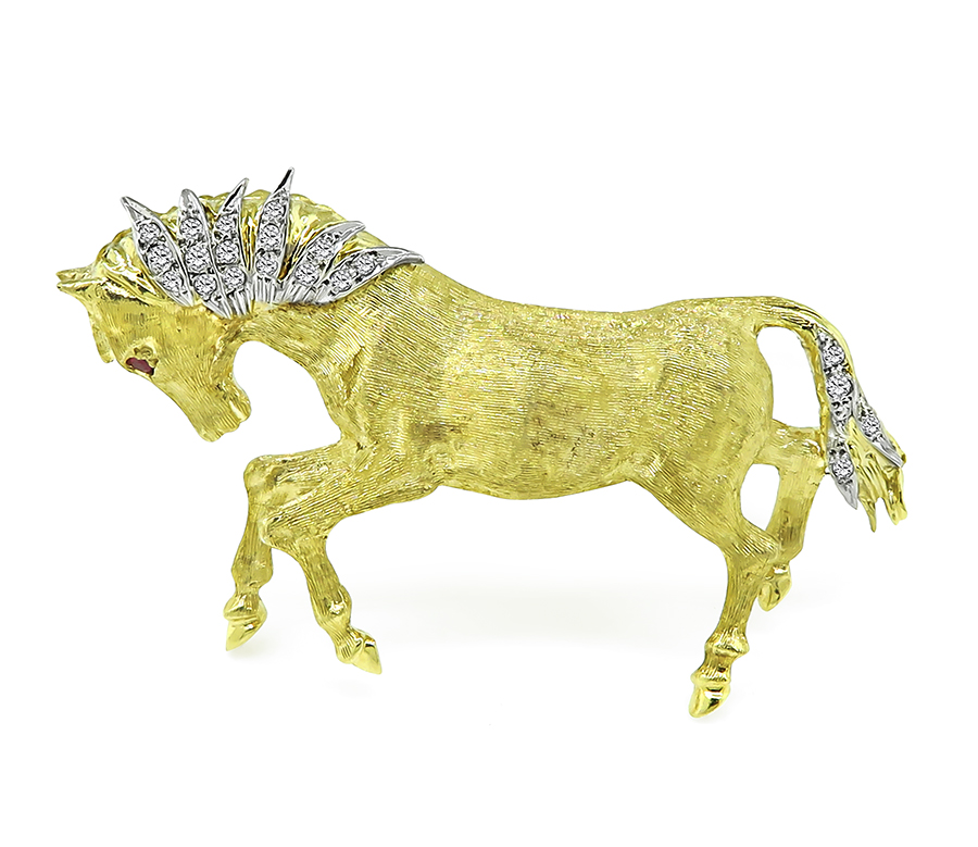 Estate Diamond Two Tone Gold Horse Pin