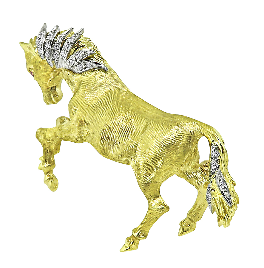 Estate Diamond Two Tone Gold Horse Pin