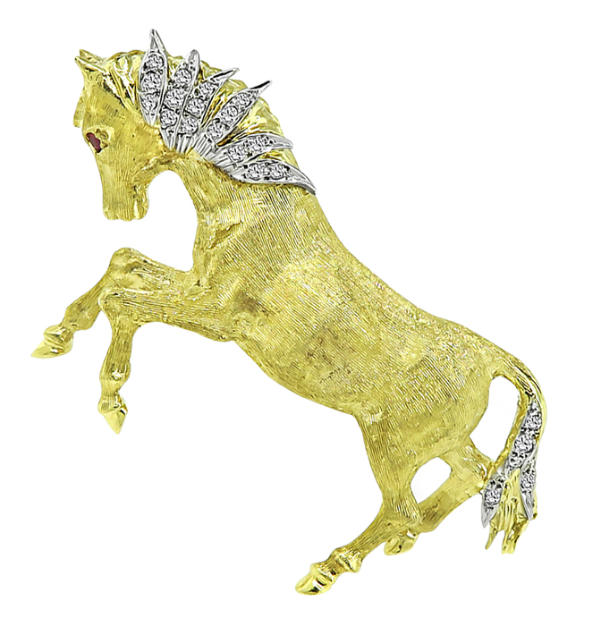 Estate Diamond Two Tone Gold Horse Pin