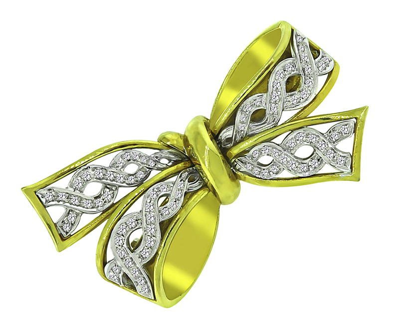 Estate 0.80ct Diamond Gold Bow Pin