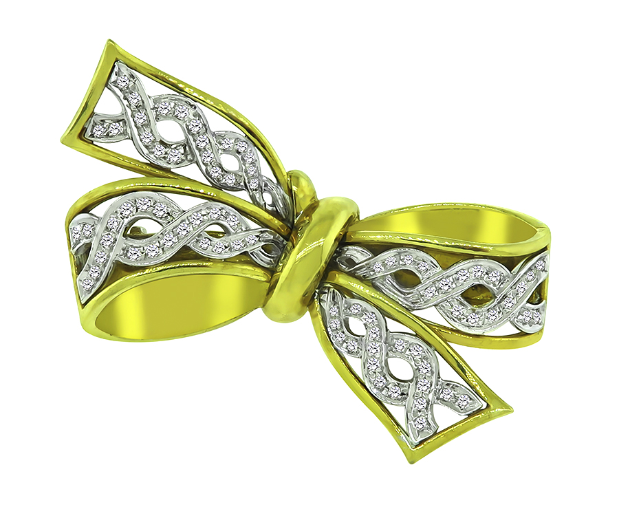 Estate 0.80ct Diamond Gold Bow Pin