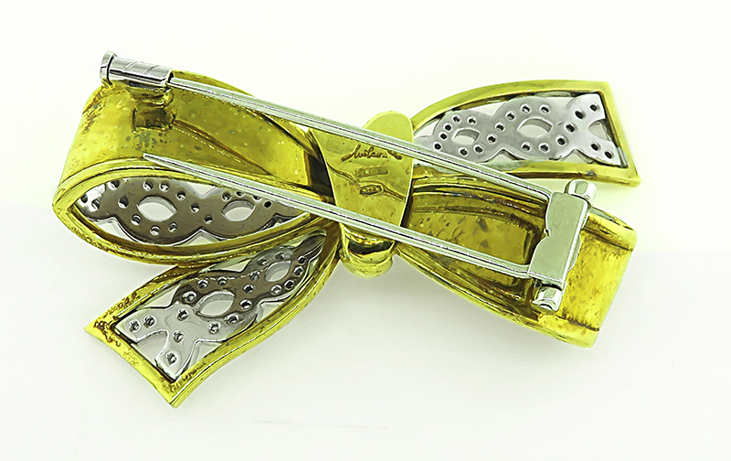 Estate 0.80ct Diamond Gold Bow Pin