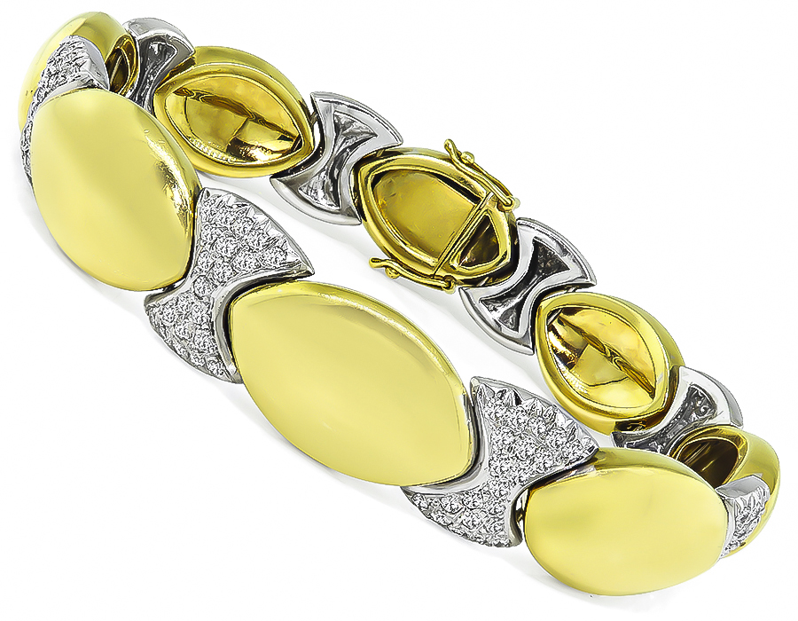 Estate 2.50ct Diamond Two Tone Yellow and White Gold Bracelet
