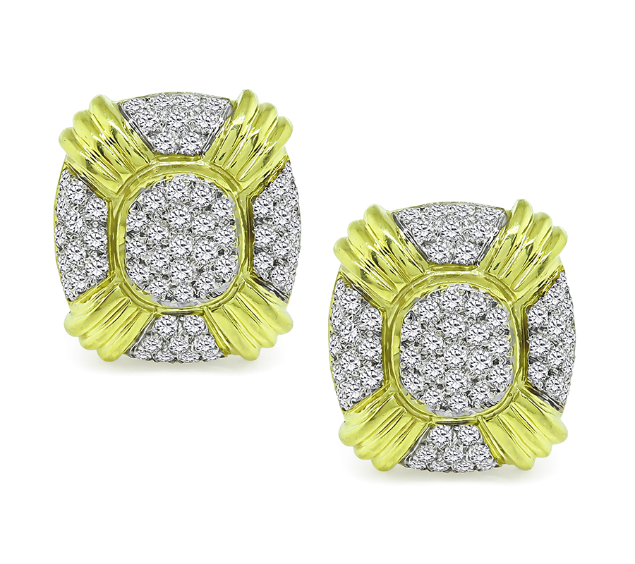 Estate 4.75ct Diamond Yellow and White Gold Earrings