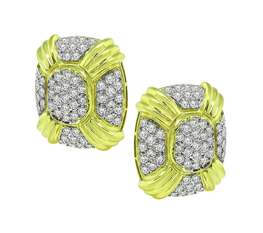 Estate 4.75ct Diamond Yellow and White Gold Earrings