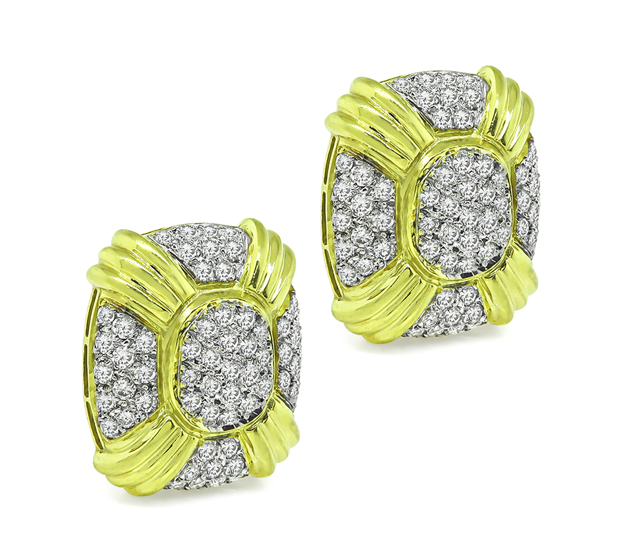 Estate 4.75ct Diamond Yellow and White Gold Earrings