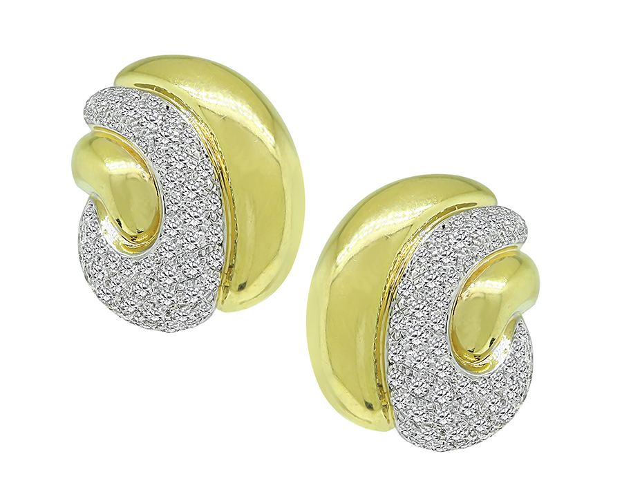 Estate 3.00ct Diamond Yellow and White Gold Earrings