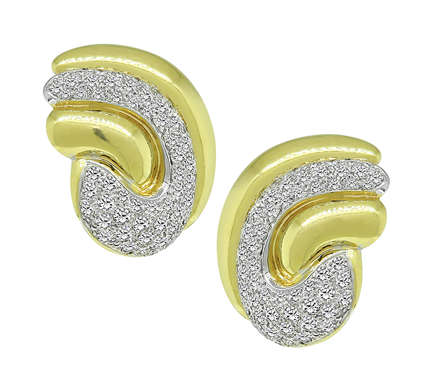Estate 3.00ct Diamond Yellow and White Gold Earrings