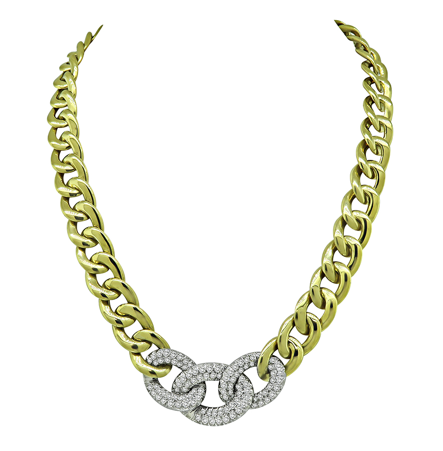 Estate 4.50ct Diamond Yellow and White Gold Chain Necklace