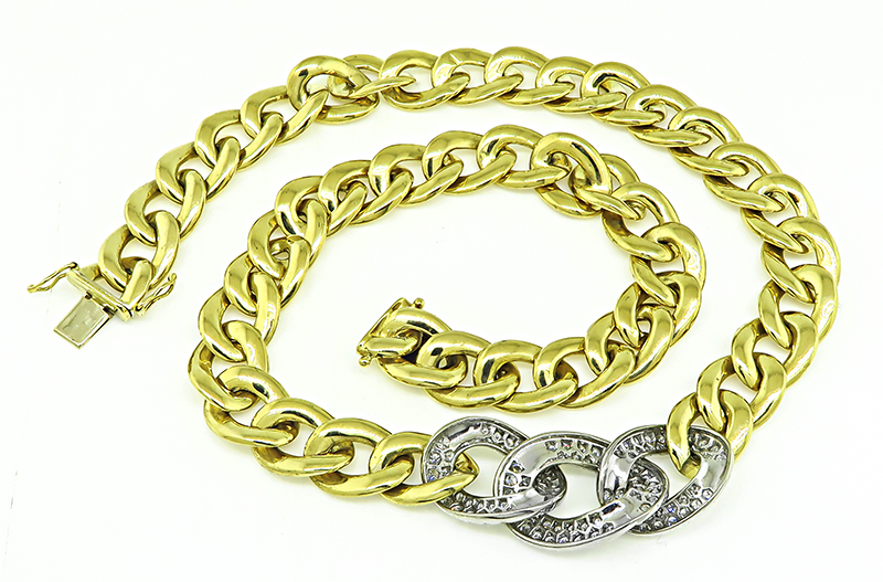 Estate 4.50ct Diamond Yellow and White Gold Chain Necklace