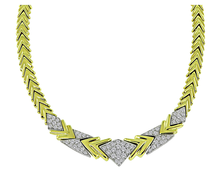 Estate 2.50ct Diamond Yellow and White Gold Necklace