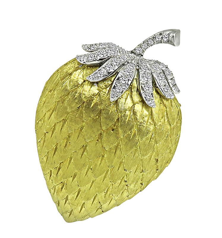 Estate 0.80ct Diamond Yellow and White Gold Strawberry Pin