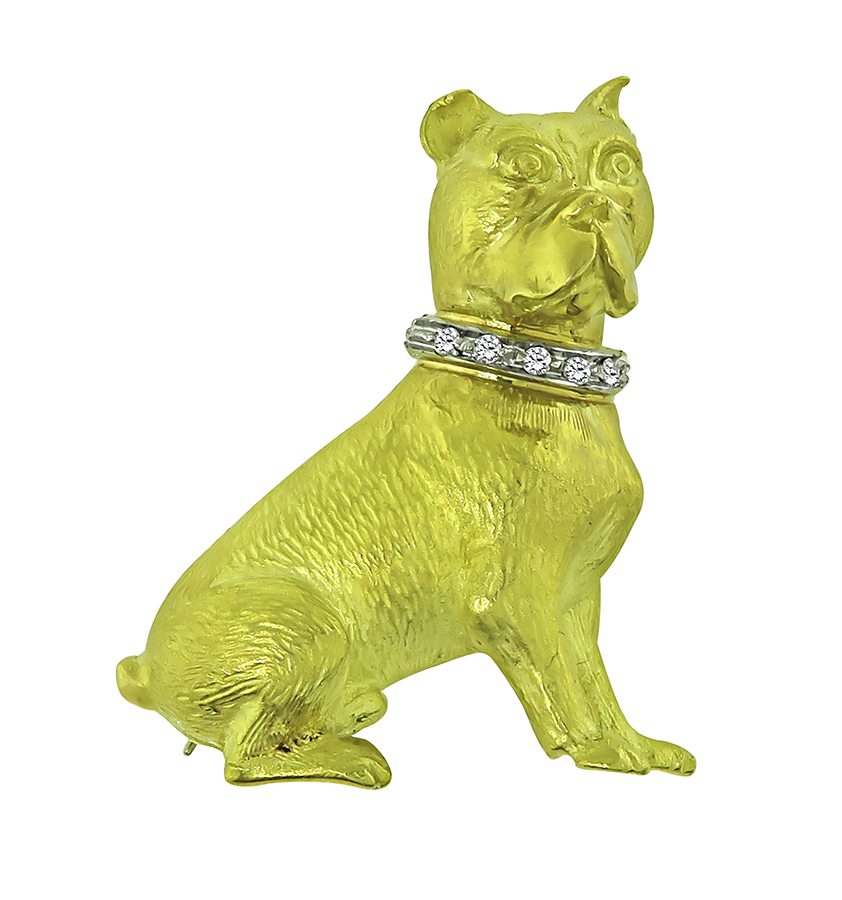 Estate Diamond Gold Dog Pin
