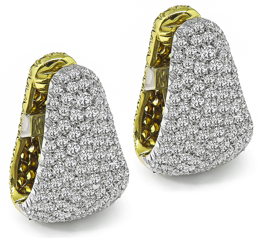 Round Cut Diamond Round Cut Yellow Sapphire 18k Yellow and White Gold Earrings