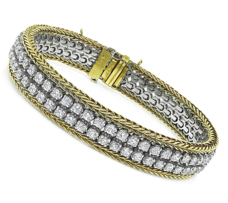 1960s 6.53ct Diamond Yellow and White Gold Bracelet