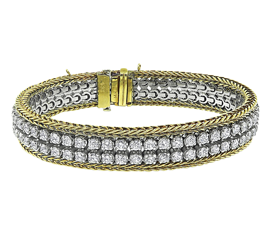 1960s 6.53ct Diamond Yellow and White Gold Bracelet