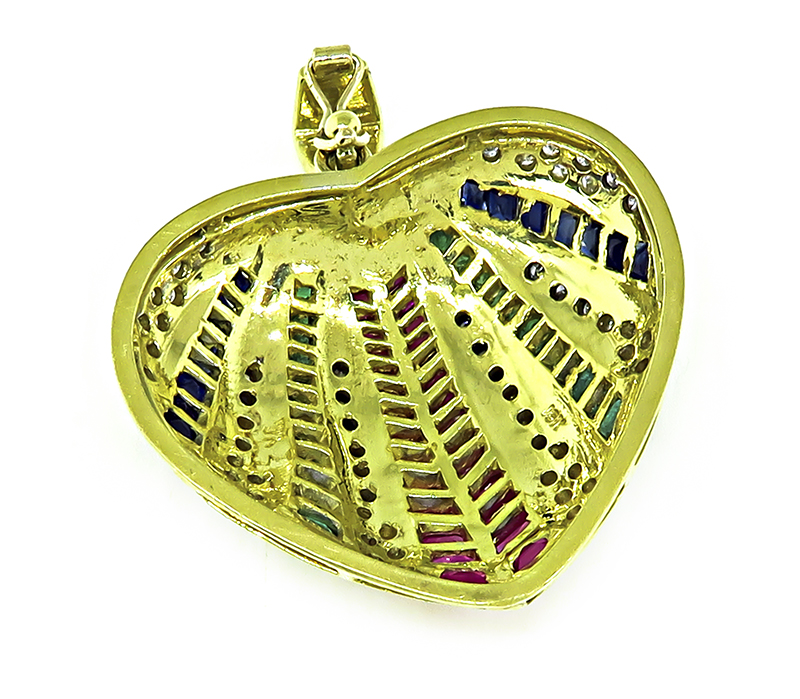 18k Gold Diamond Semi Precious Stone Heart Pendant
