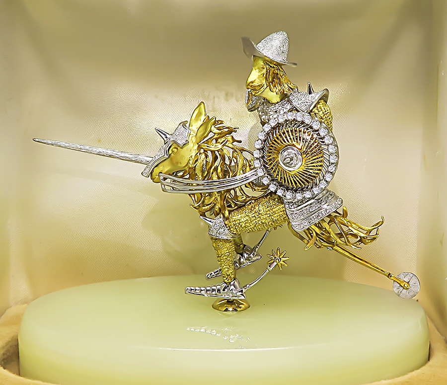 18k Gold Diamond Don Quijote Statuette