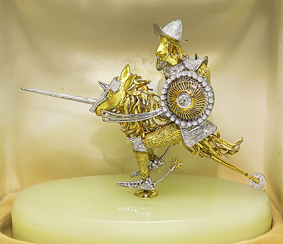 Estate Diamond Gold Don Quijote Pin / Statuette