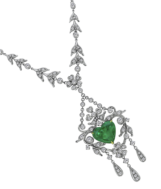 Estate 4.00ct Colombian Emerald 2.50ct Diamond Necklace