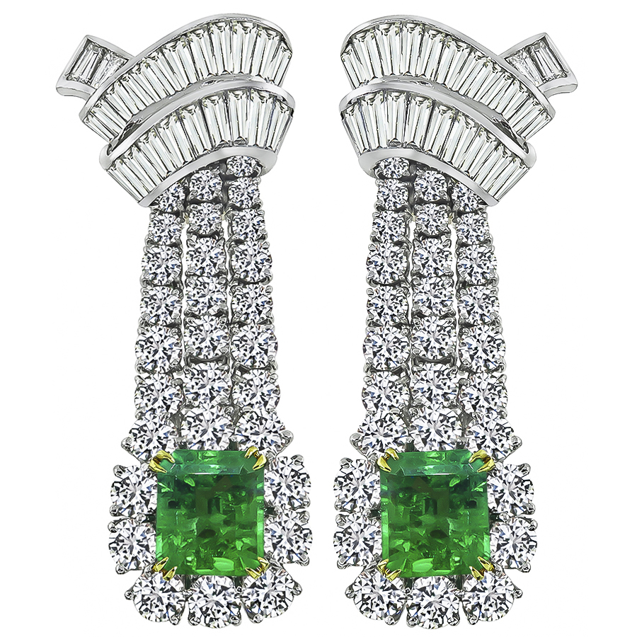 Estate 12.00ct Diamond 5.00ct Colombian Emerald Chandelier Earrings