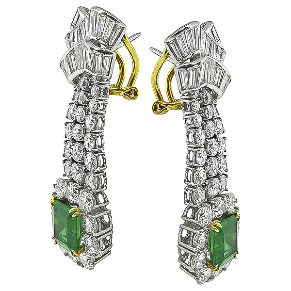 Estate 12.00ct Diamond 5.00ct Colombian Emerald Chandelier Earrings