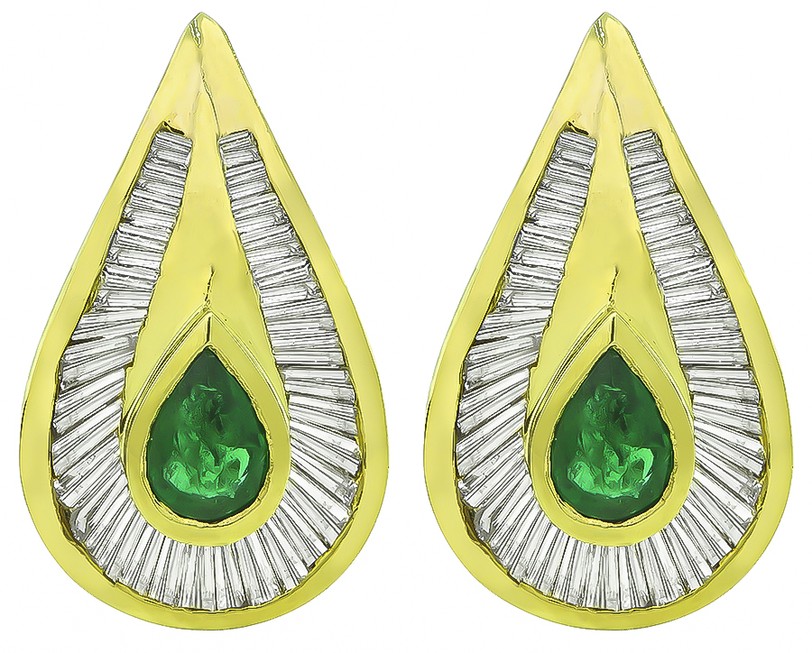 Estate 2.00ct Emerald 2.00ct Diamond Earrings