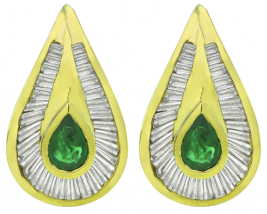 Estate 2.00ct Emerald 2.00ct Diamond Earrings