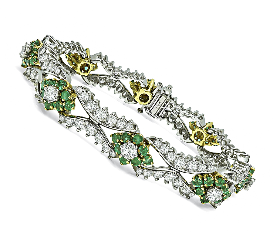 Estate 8.50ct Diamond 3.50ct Emerald Gold Bracelet