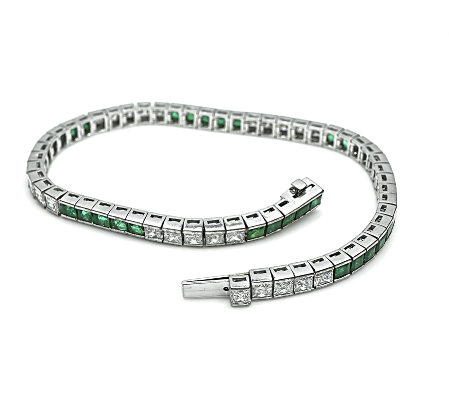Estate 2.00ct Diamond 2.40ct Emerald Line Bracelet