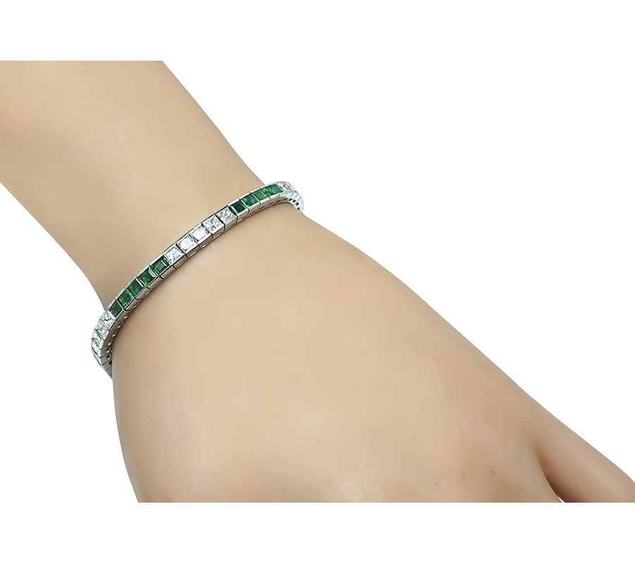 Estate 2.00ct Diamond 2.40ct Emerald Line Bracelet