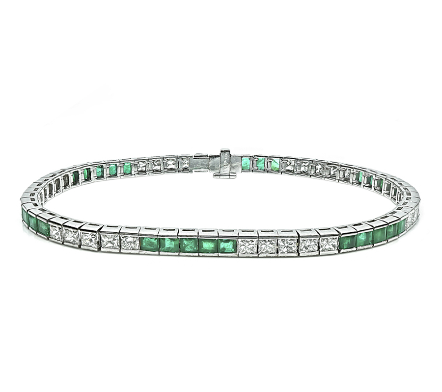 Estate 2.00ct Diamond 2.40ct Emerald Line Bracelet