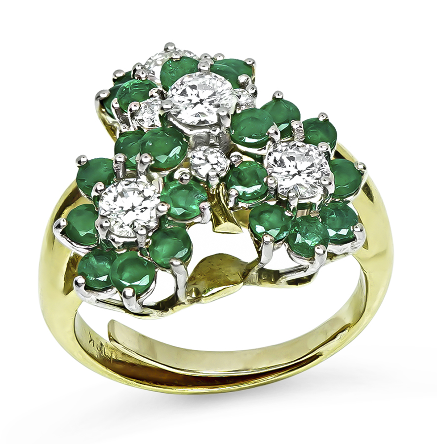 Estate 1.00ct Diamond 1.00ct Emerald Gold Ring