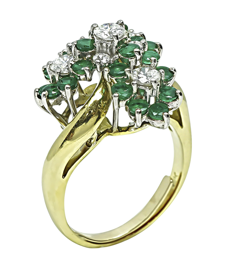 Estate 1.00ct Diamond 1.00ct Emerald Gold Ring