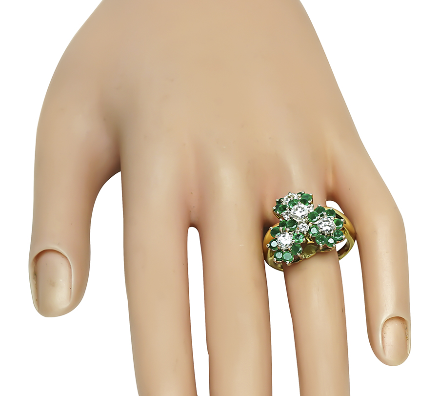 Estate 1.00ct Diamond 1.00ct Emerald Gold Ring