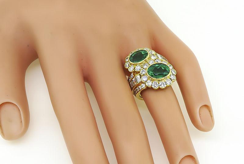 Estate 3.70ct Emerald 3.41ct Diamond Gold Ring